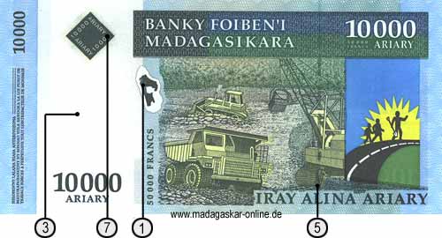 Rückseite des neuen 10000 Ariary Geldscheines